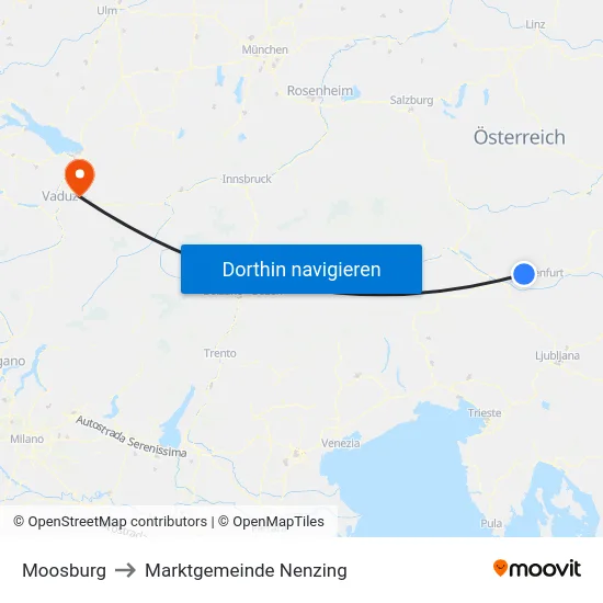 Moosburg to Marktgemeinde Nenzing map