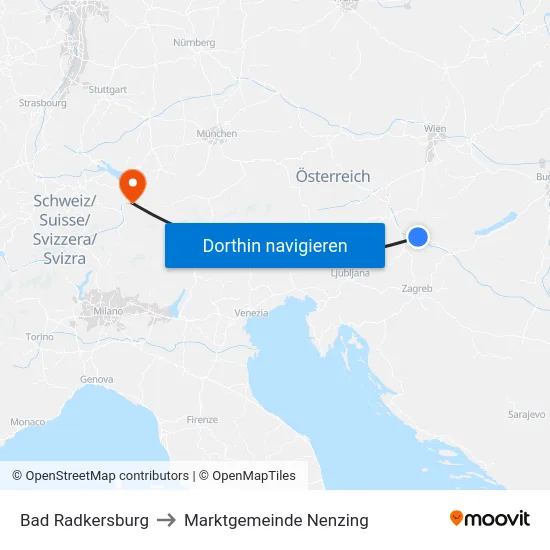 Bad Radkersburg to Marktgemeinde Nenzing map