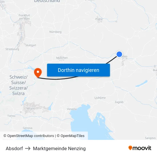 Absdorf to Marktgemeinde Nenzing map