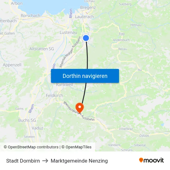 Stadt Dornbirn to Marktgemeinde Nenzing map