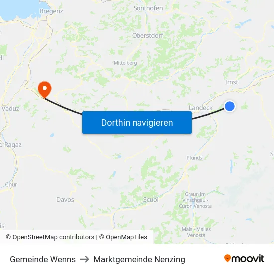 Gemeinde Wenns to Marktgemeinde Nenzing map