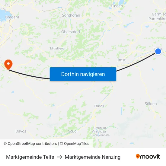 Marktgemeinde Telfs to Marktgemeinde Nenzing map