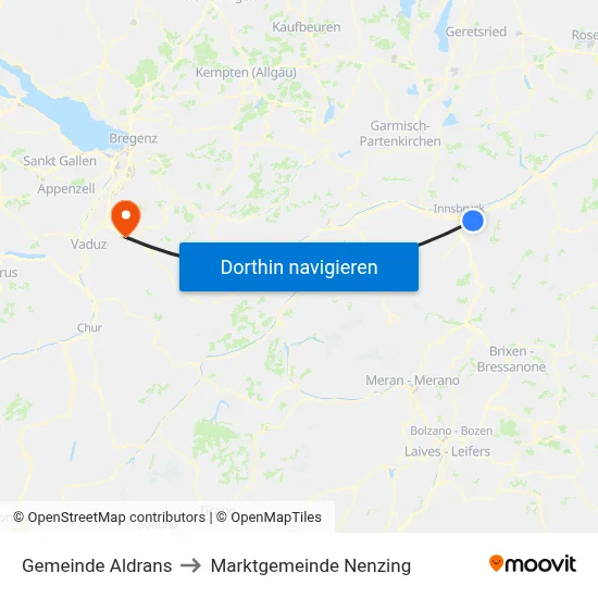 Gemeinde Aldrans to Marktgemeinde Nenzing map