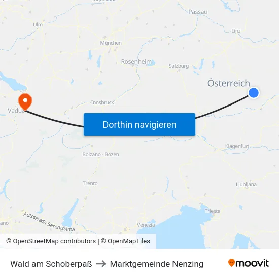 Wald am Schoberpaß to Marktgemeinde Nenzing map