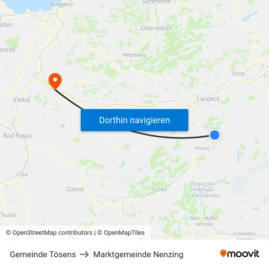 Gemeinde Tösens to Marktgemeinde Nenzing map