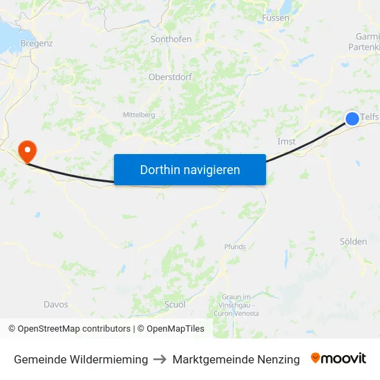 Gemeinde Wildermieming to Marktgemeinde Nenzing map
