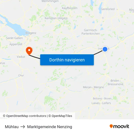 Mühlau to Marktgemeinde Nenzing map