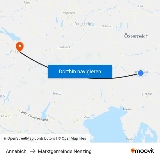 Annabichl to Marktgemeinde Nenzing map