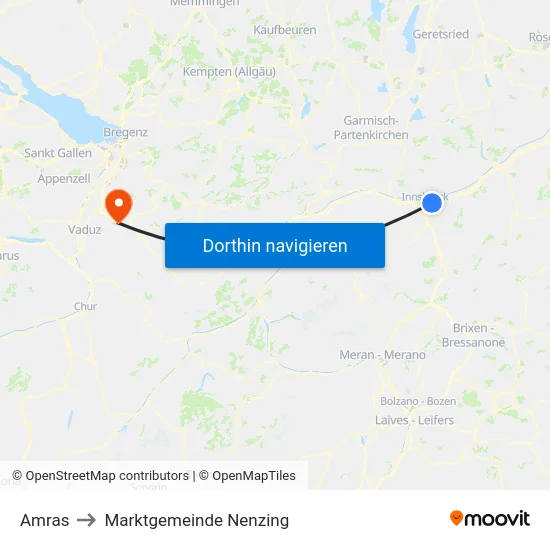 Amras to Marktgemeinde Nenzing map
