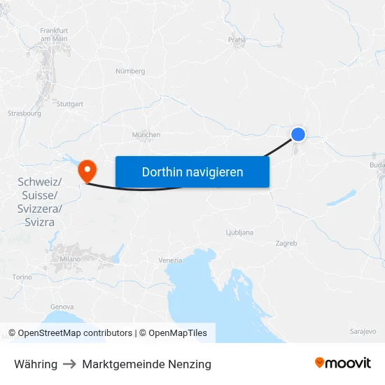 Währing to Marktgemeinde Nenzing map