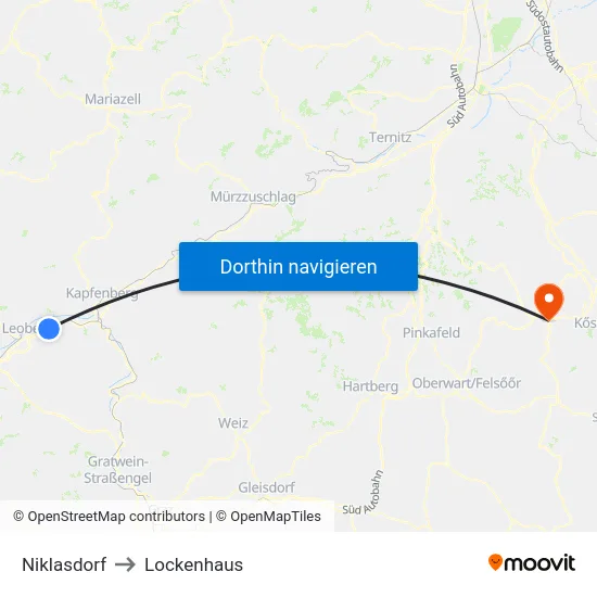 Niklasdorf to Lockenhaus map