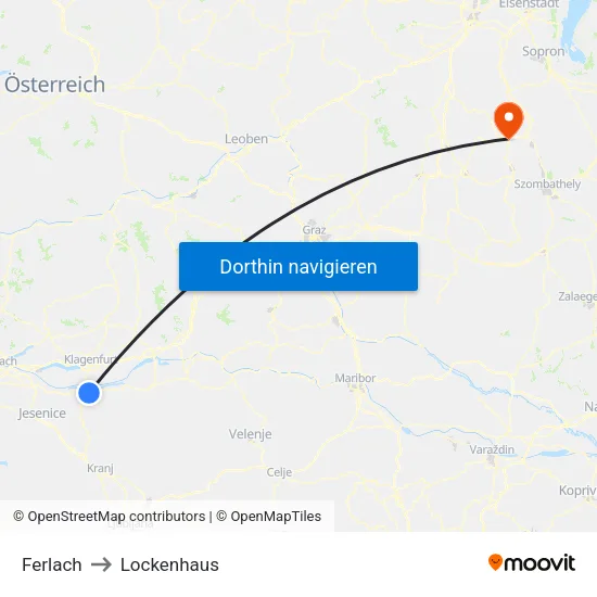 Ferlach to Lockenhaus map
