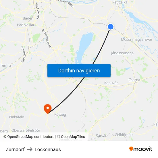 Zurndorf to Lockenhaus map