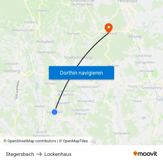 Stegersbach to Lockenhaus map