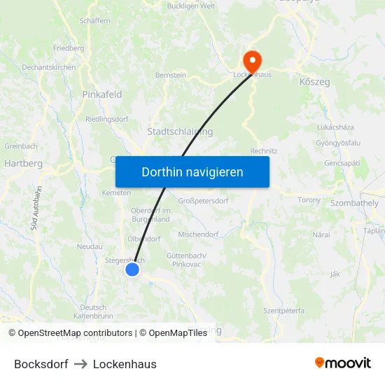Bocksdorf to Lockenhaus map