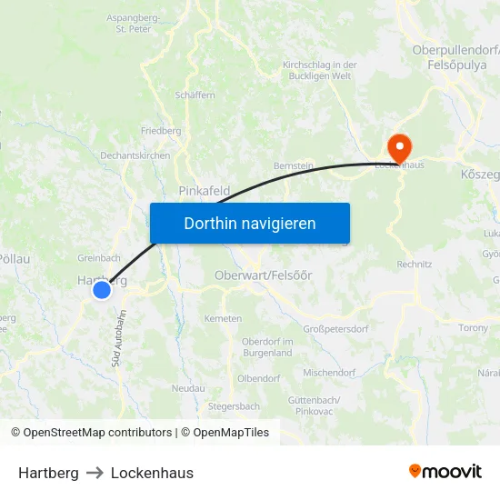 Hartberg to Lockenhaus map