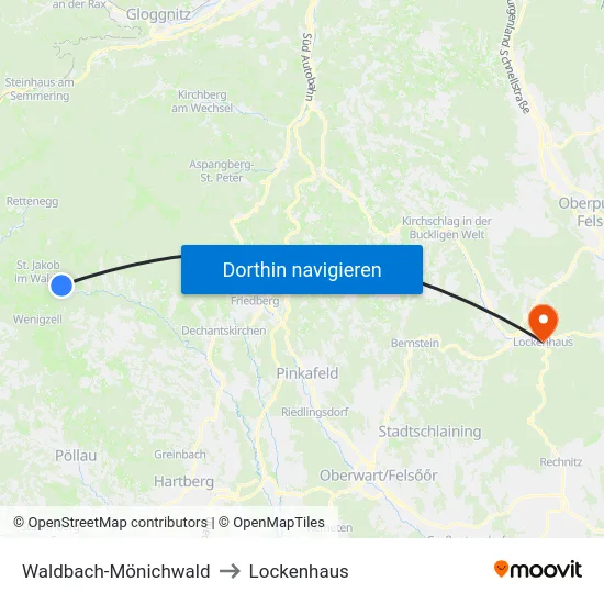 Waldbach-Mönichwald to Lockenhaus map
