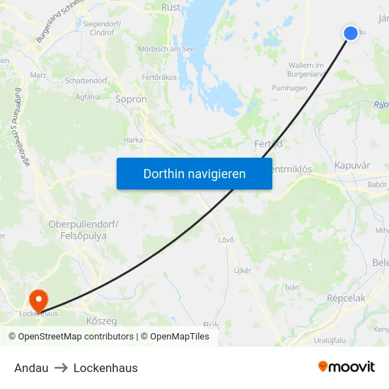 Andau to Lockenhaus map