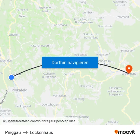 Pinggau to Lockenhaus map