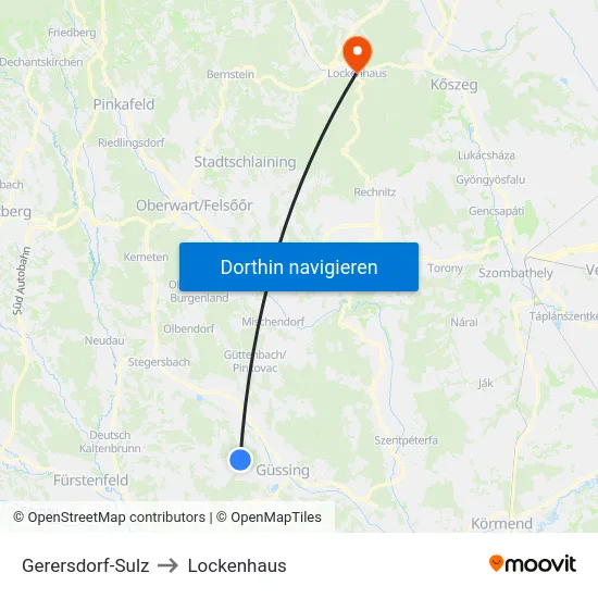 Gerersdorf-Sulz to Lockenhaus map
