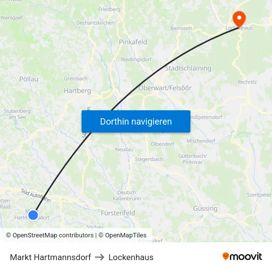 Markt Hartmannsdorf to Lockenhaus map