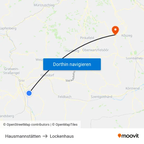 Hausmannstätten to Lockenhaus map
