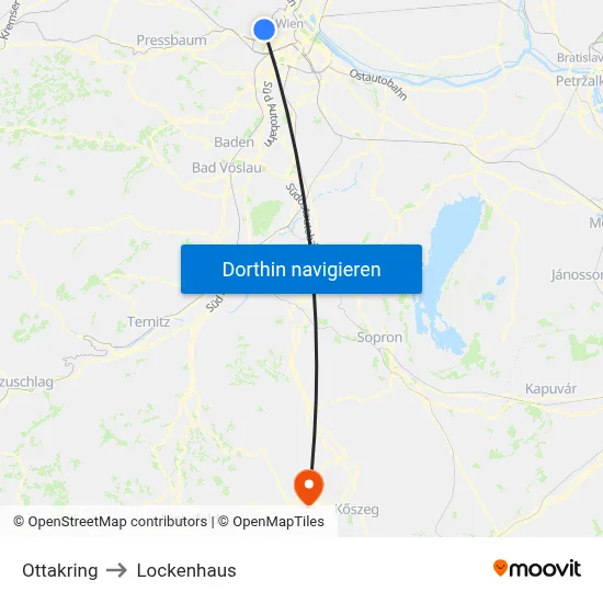 Ottakring to Lockenhaus map