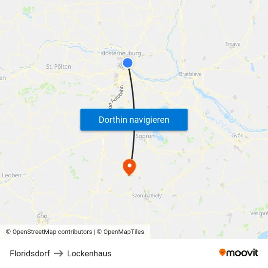 Floridsdorf to Lockenhaus map