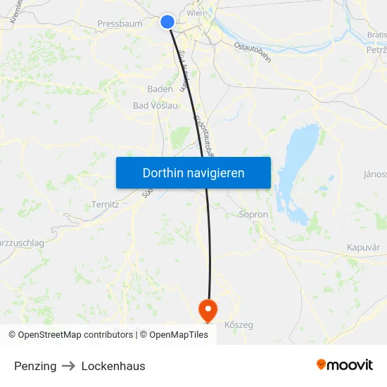 Penzing to Lockenhaus map