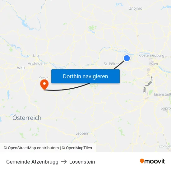 Gemeinde Atzenbrugg to Losenstein map