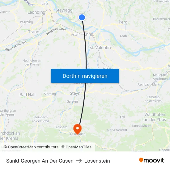 Sankt Georgen An Der Gusen to Losenstein map