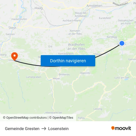 Gemeinde Gresten to Losenstein map