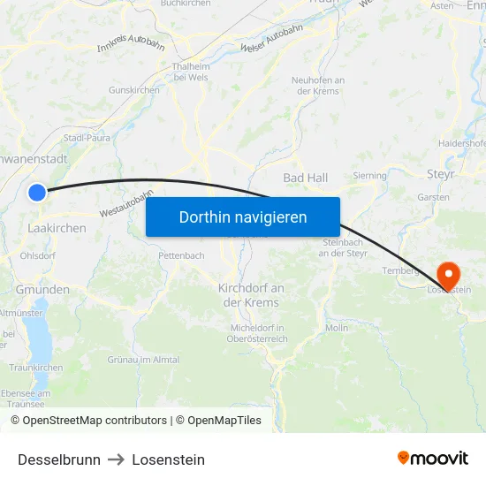 Desselbrunn to Losenstein map