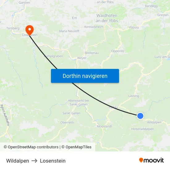 Wildalpen to Losenstein map
