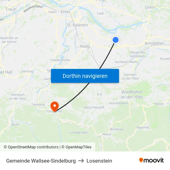 Gemeinde Wallsee-Sindelburg to Losenstein map
