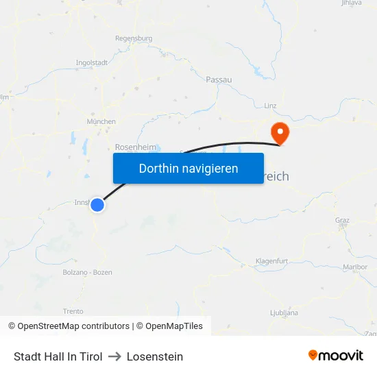 Stadt Hall In Tirol to Losenstein map