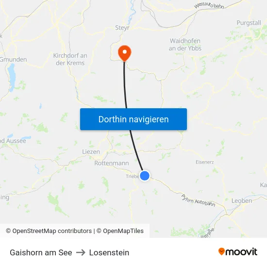 Gaishorn am See to Losenstein map