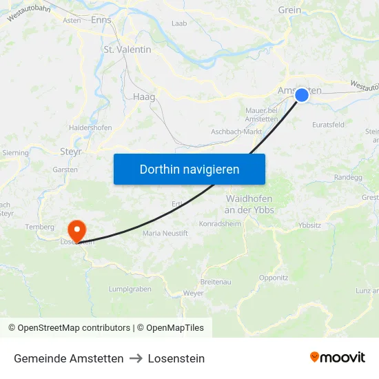 Gemeinde Amstetten to Losenstein map