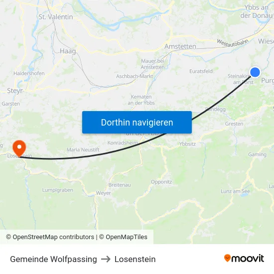 Gemeinde Wolfpassing to Losenstein map