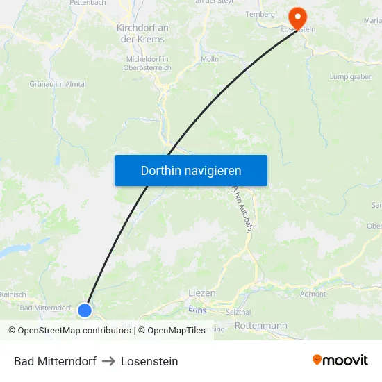 Bad Mitterndorf to Losenstein map