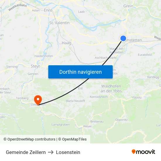 Gemeinde Zeillern to Losenstein map