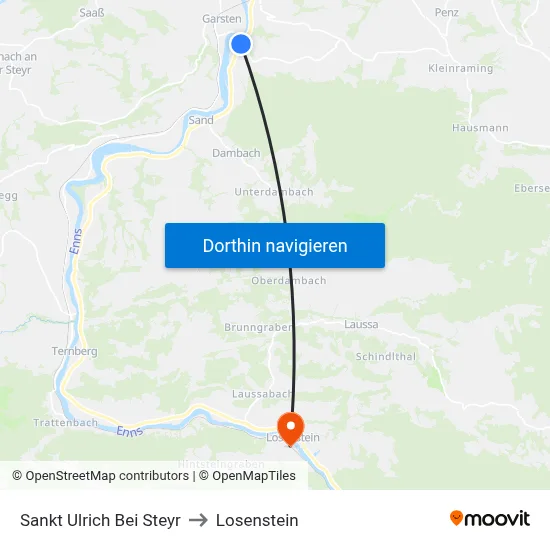 Sankt Ulrich Bei Steyr to Losenstein map