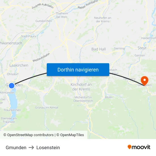 Gmunden to Losenstein map