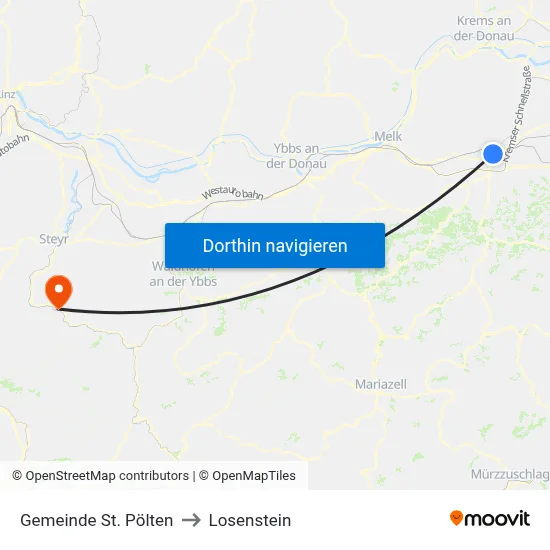 Gemeinde St. Pölten to Losenstein map