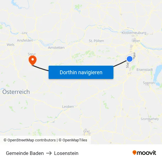 Gemeinde Baden to Losenstein map