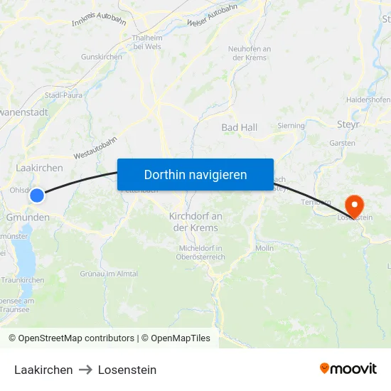 Laakirchen to Losenstein map