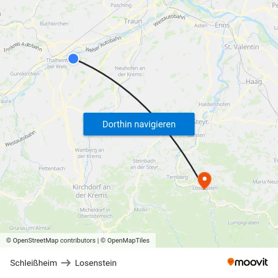 Schleißheim to Losenstein map