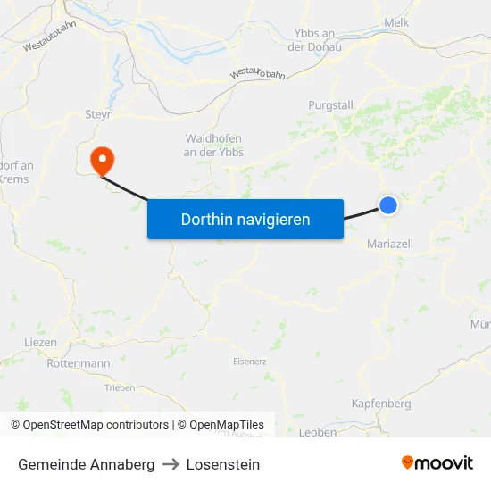 Gemeinde Annaberg to Losenstein map