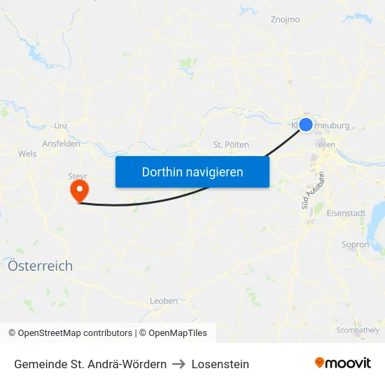 Gemeinde St. Andrä-Wördern to Losenstein map