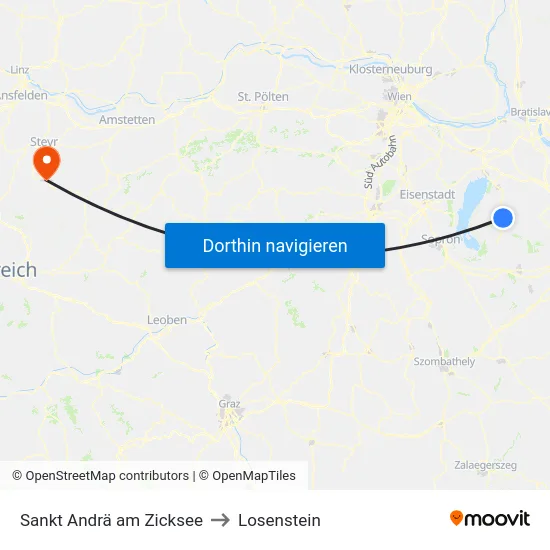 Sankt Andrä am Zicksee to Losenstein map
